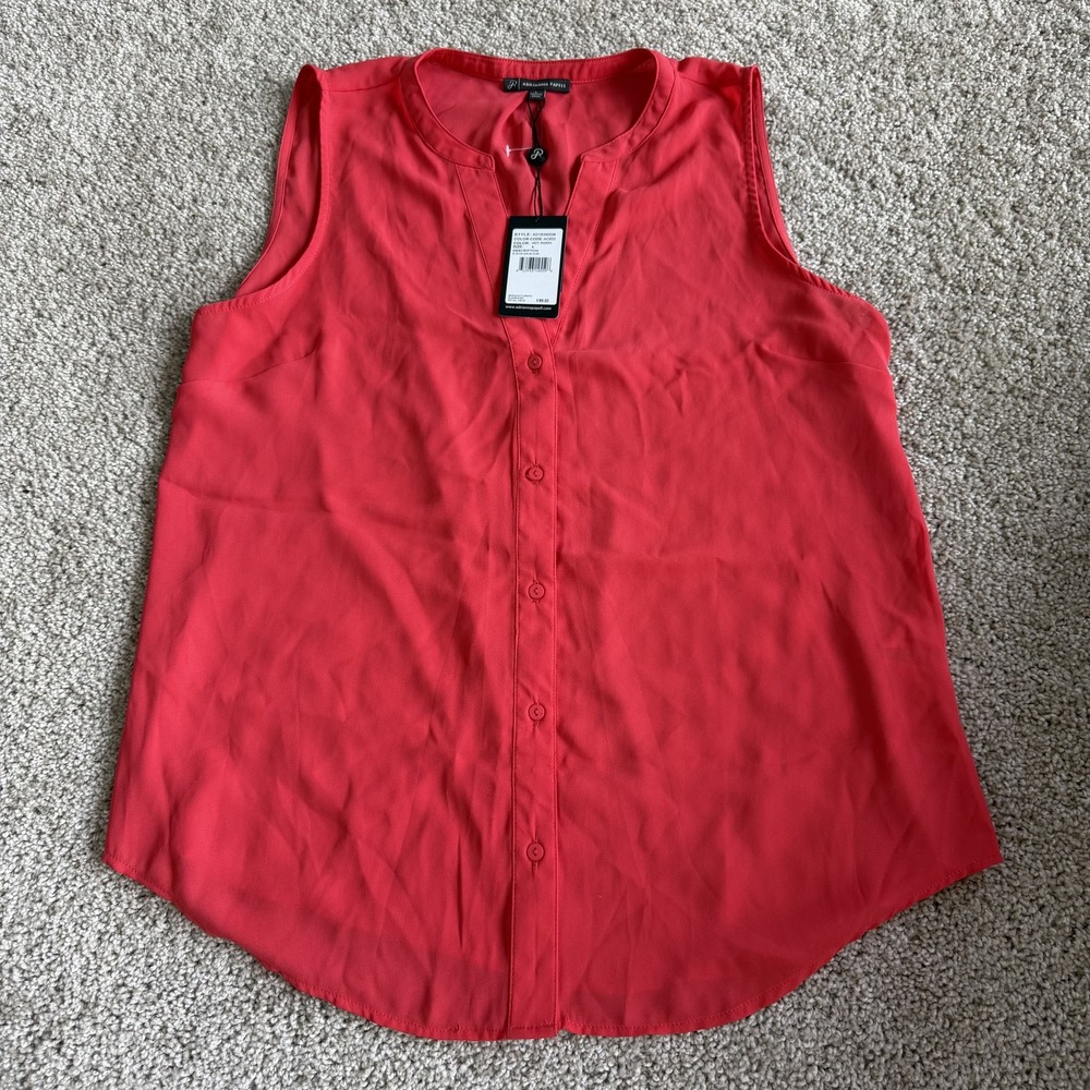 Adrianna Papell Blouse Womens L Red Sleeveless Button Front V Neck Basic Top